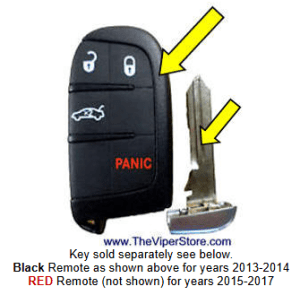 Dodge SRT Viper (2013-2014) & (2015-2017) Keyless Remote and optional Key Blank