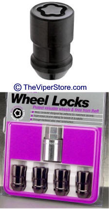 Dodge Viper (1996-2010) Wheel Lock Security Set - In BLACK Chrome (set of 4 w/key)
