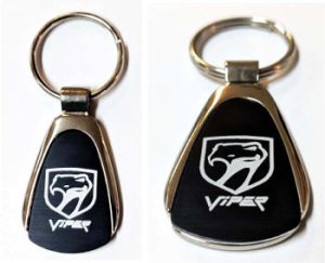 Dodge SRT Viper Logo Key Chain with Sneaky Pete logo - "Silver on Black"