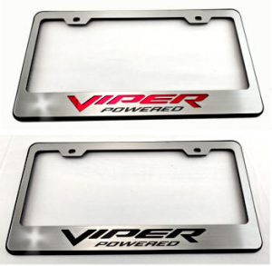 RAM SRT10 (2004-06) Brushed Stainless Steel License Plate Frame Includes recessed VIPER Powered Logo with carbon fiber inserts.